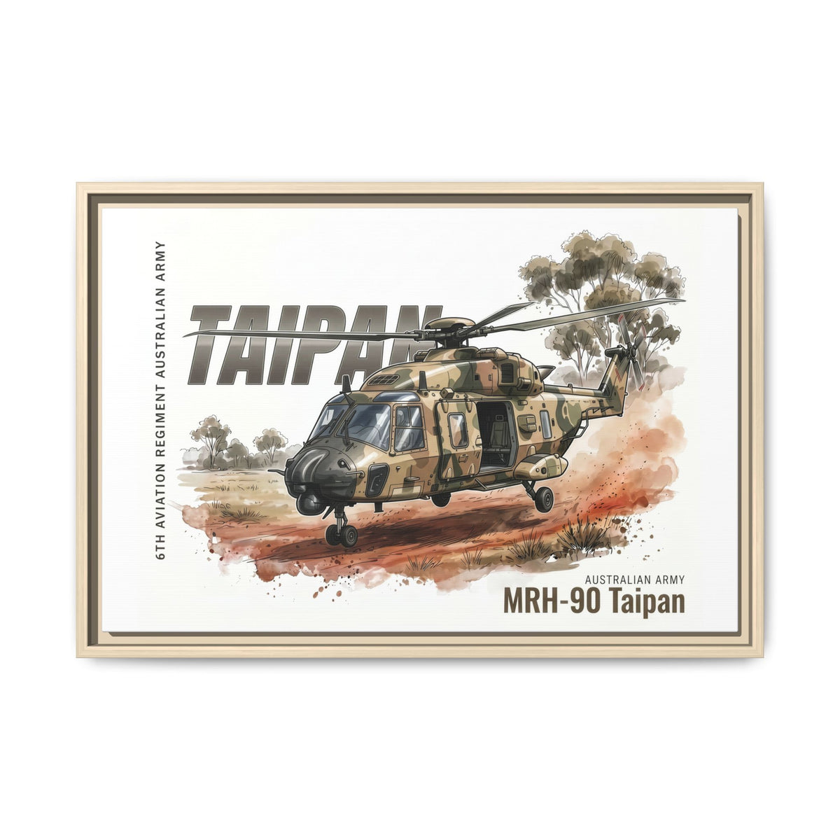 MRH-90 Taipan Helicopter Matte Canvas Framed Print — Australian Army Aviation Art