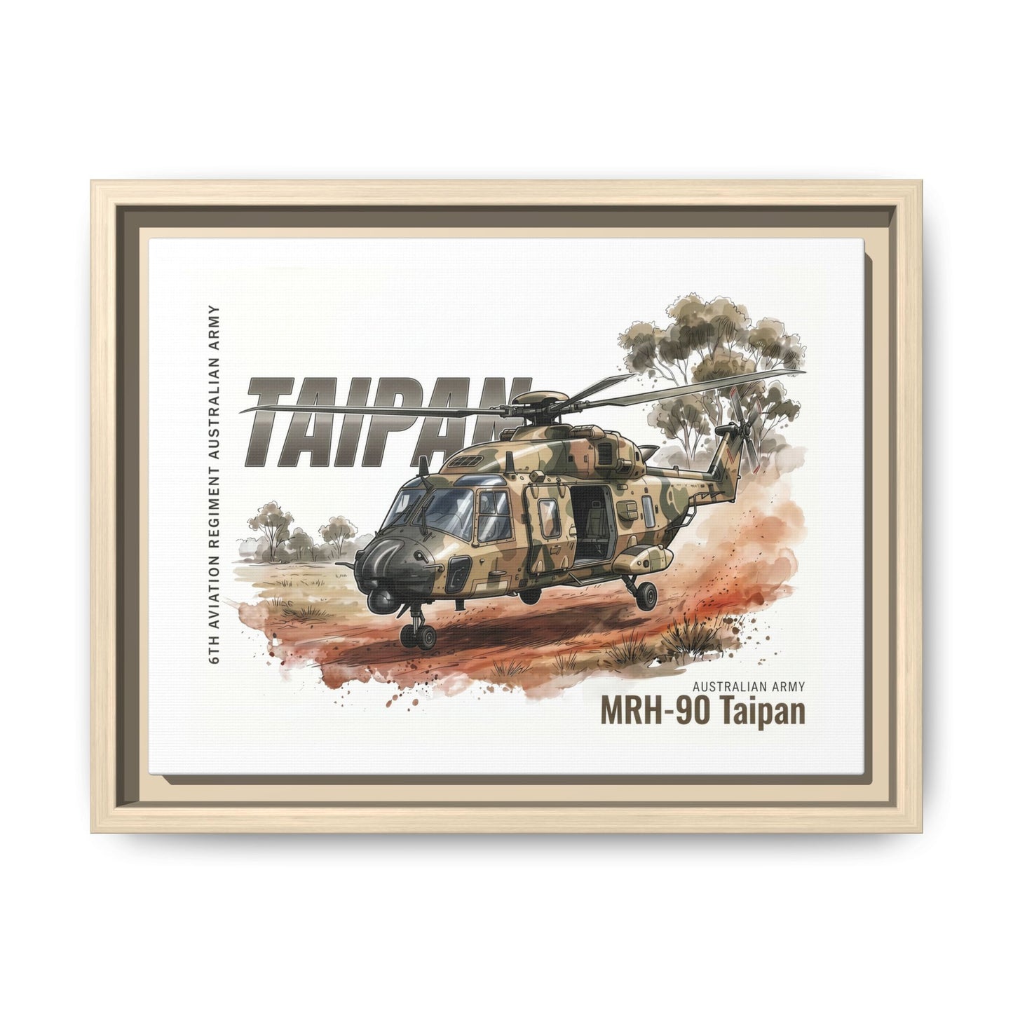 MRH-90 Taipan Helicopter Matte Canvas Framed Print — Australian Army Aviation Art