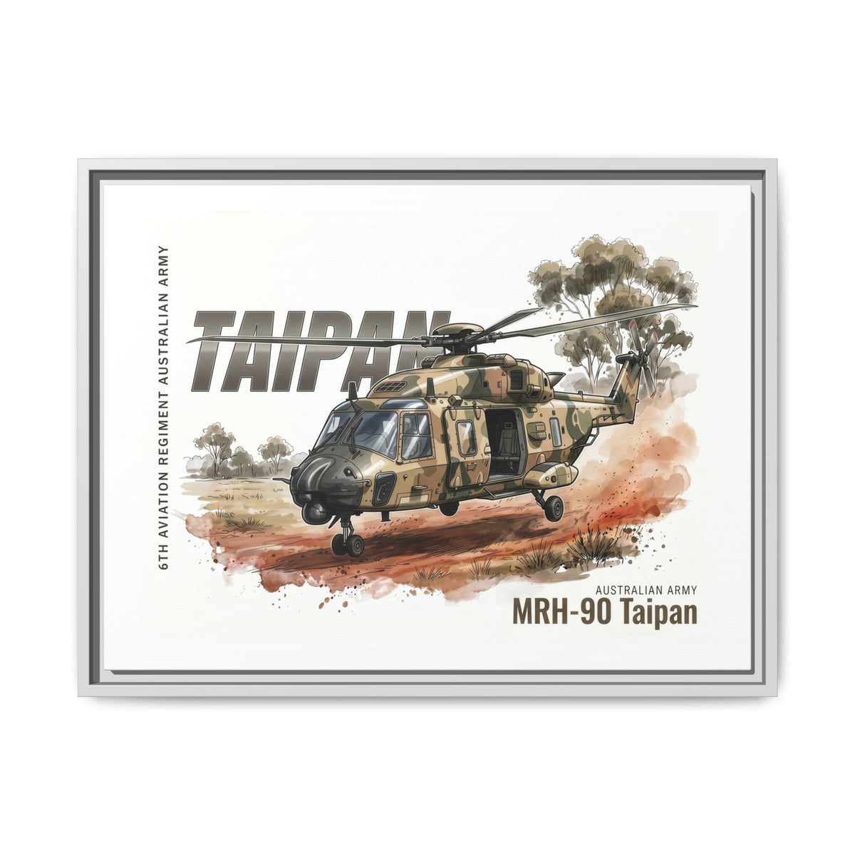 MRH-90 Taipan Helicopter Matte Canvas Framed Print — Australian Army Aviation Art