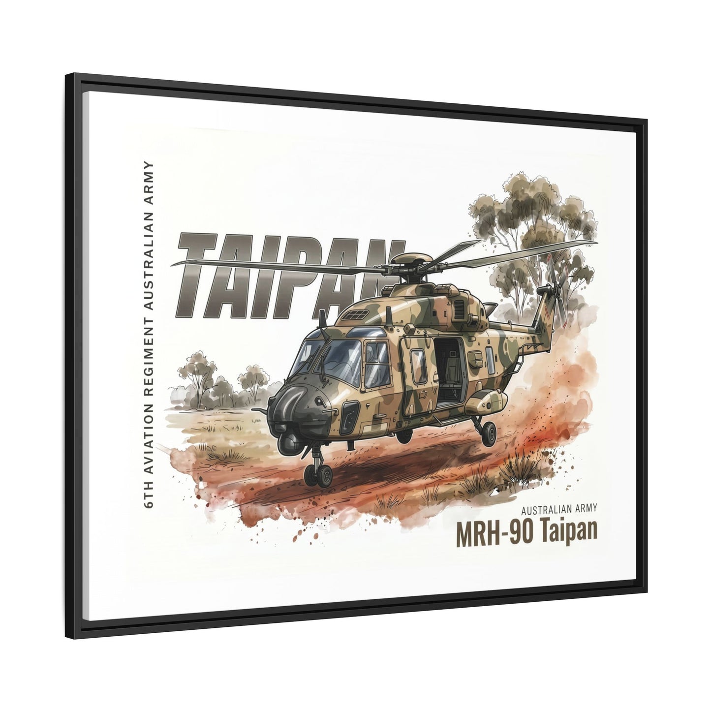 MRH-90 Taipan Helicopter Matte Canvas Framed Print — Australian Army Aviation Art