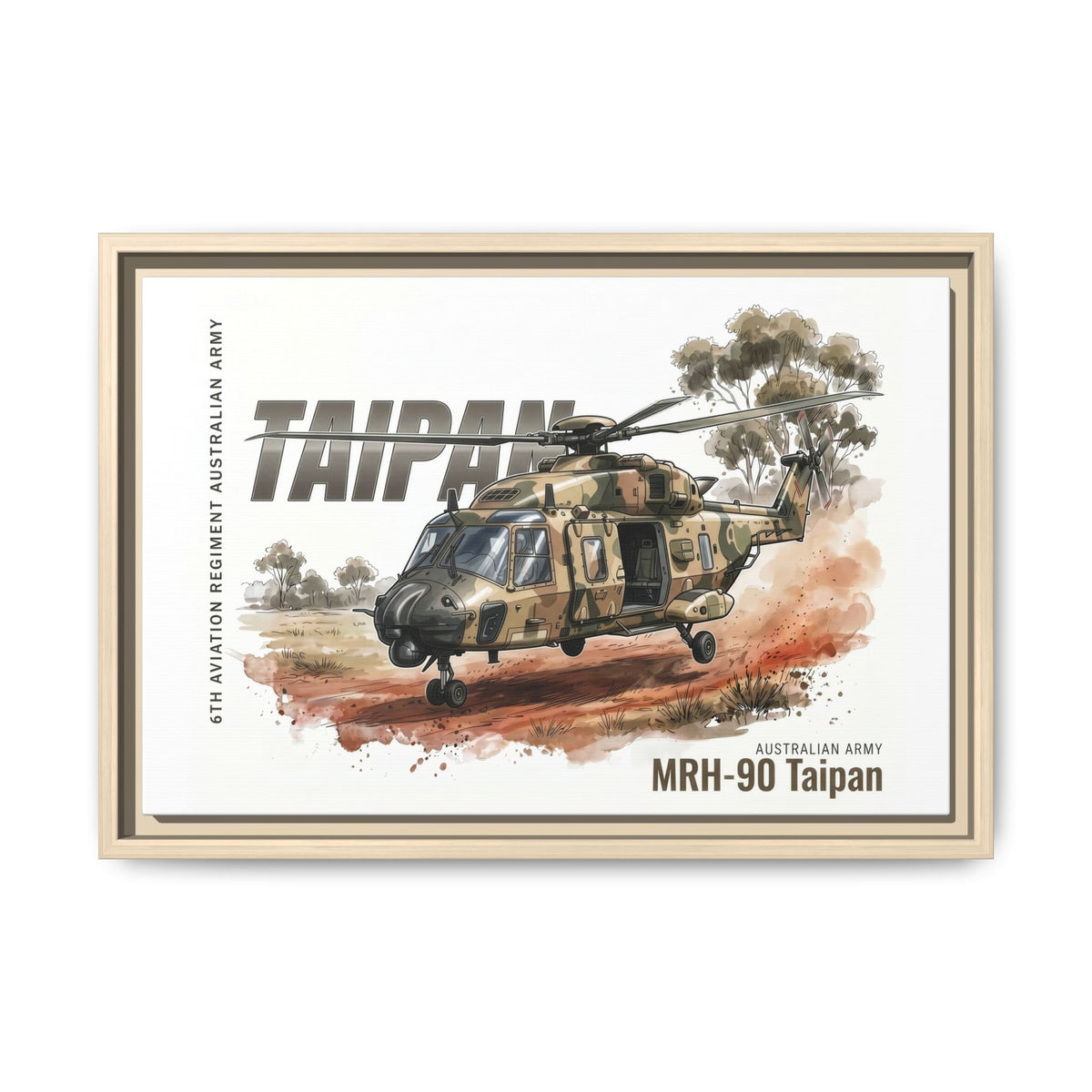 MRH-90 Taipan Helicopter Matte Canvas Framed Print — Australian Army Aviation Art