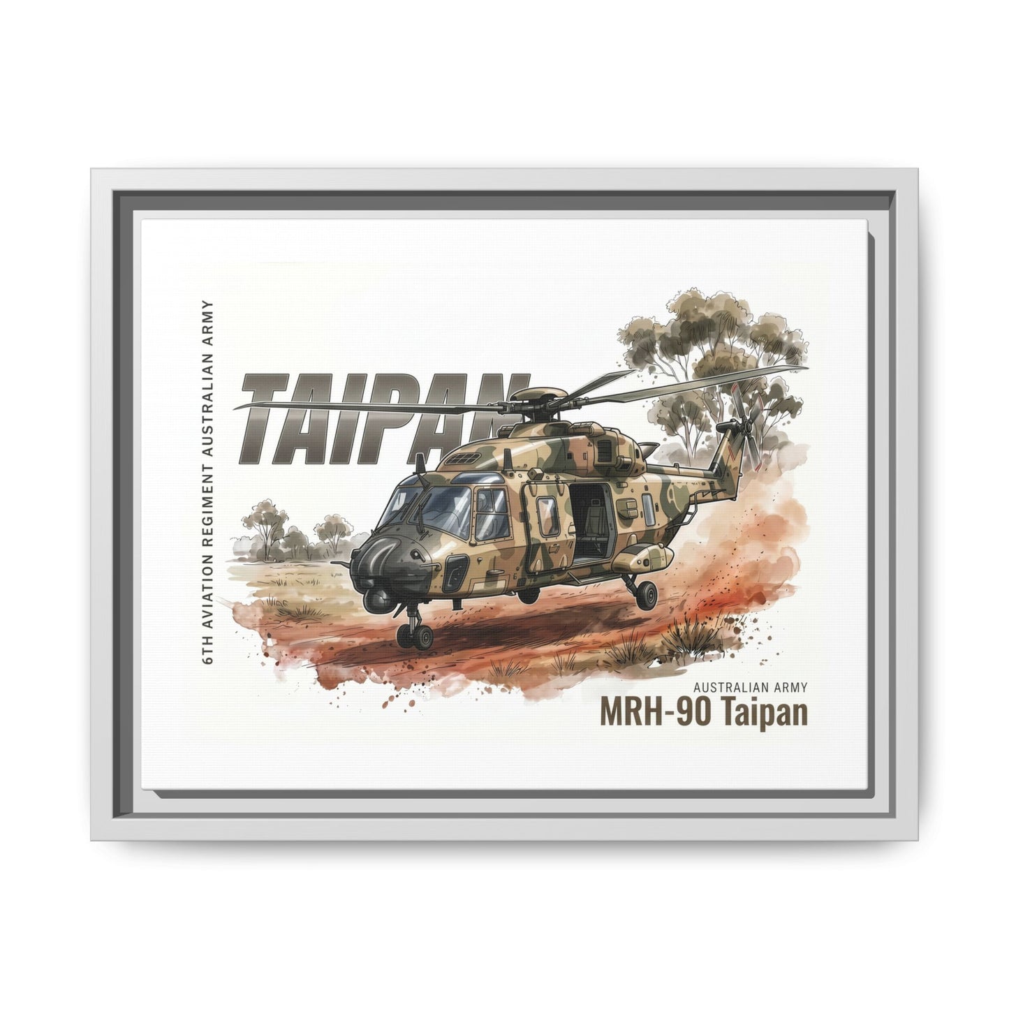 MRH-90 Taipan Helicopter Matte Canvas Framed Print — Australian Army Aviation Art