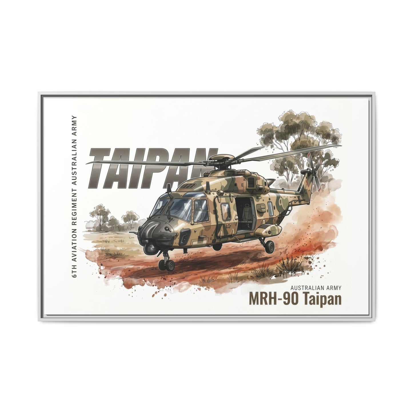 MRH-90 Taipan Helicopter Matte Canvas Framed Print — Australian Army Aviation Art