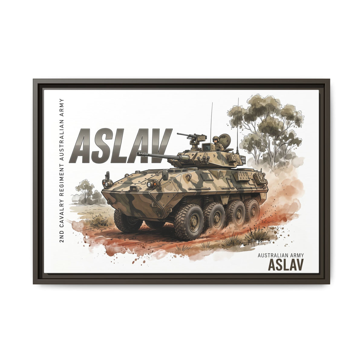 ASLAV Armored Vehicle Matte Canvas Framed Print — Australian Army Military Art