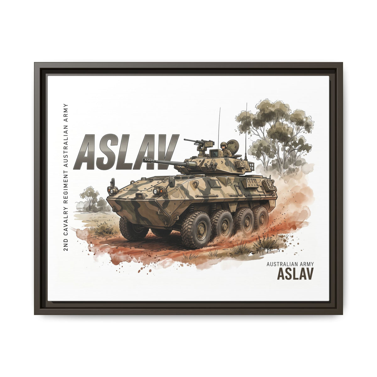 ASLAV Armored Vehicle Matte Canvas Framed Print — Australian Army Military Art