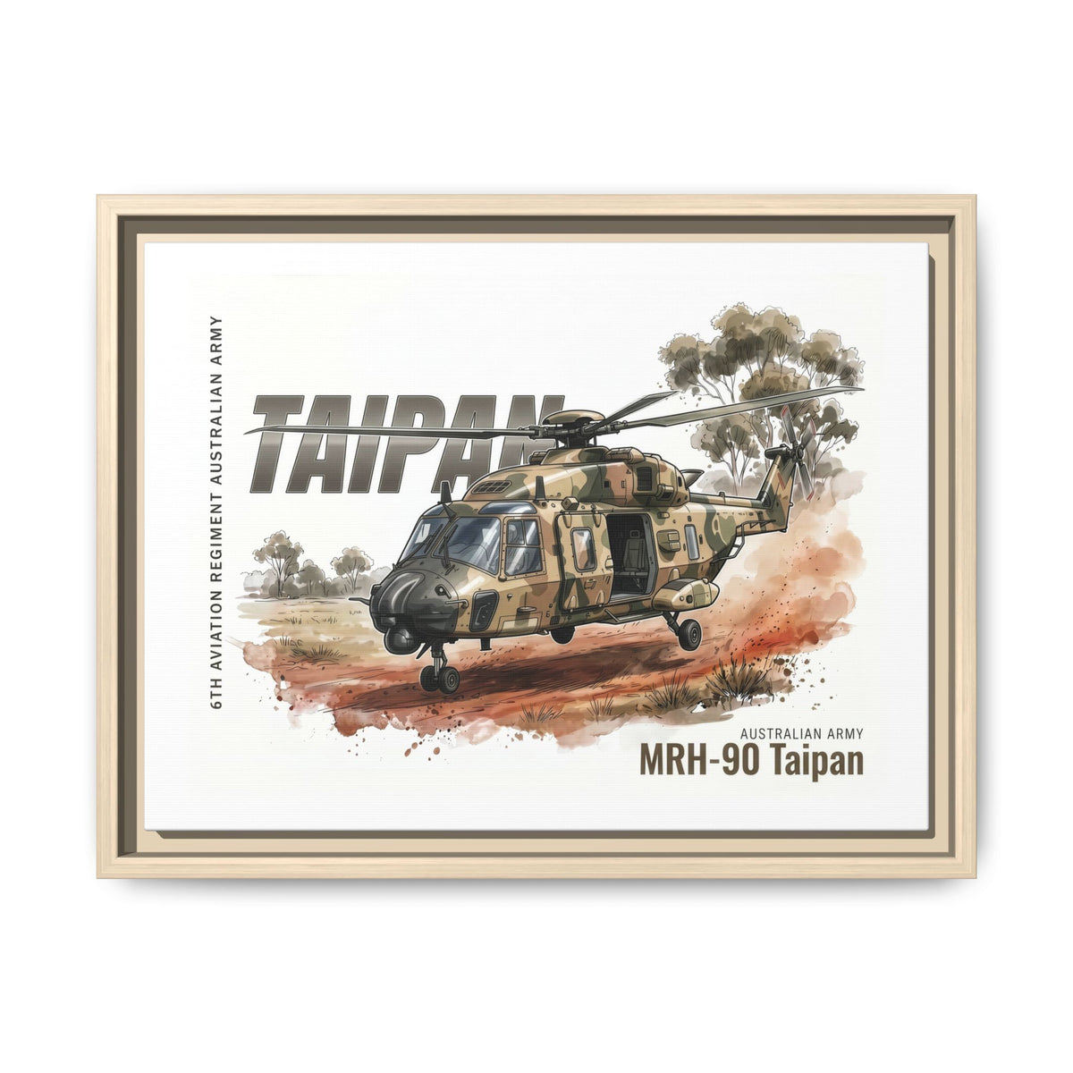 MRH-90 Taipan Helicopter Matte Canvas Framed Print — Australian Army Aviation Art