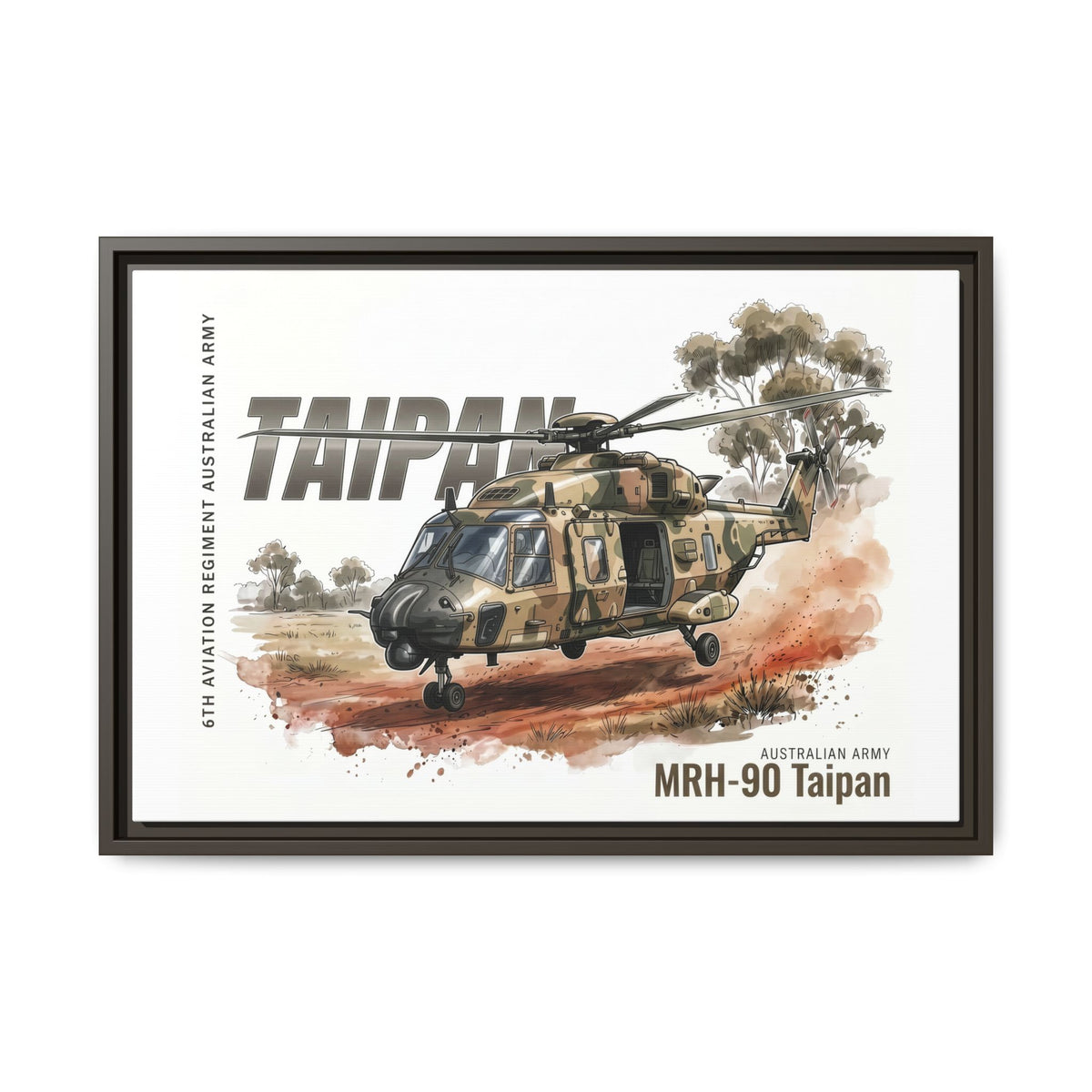 MRH-90 Taipan Helicopter Matte Canvas Framed Print — Australian Army Aviation Art