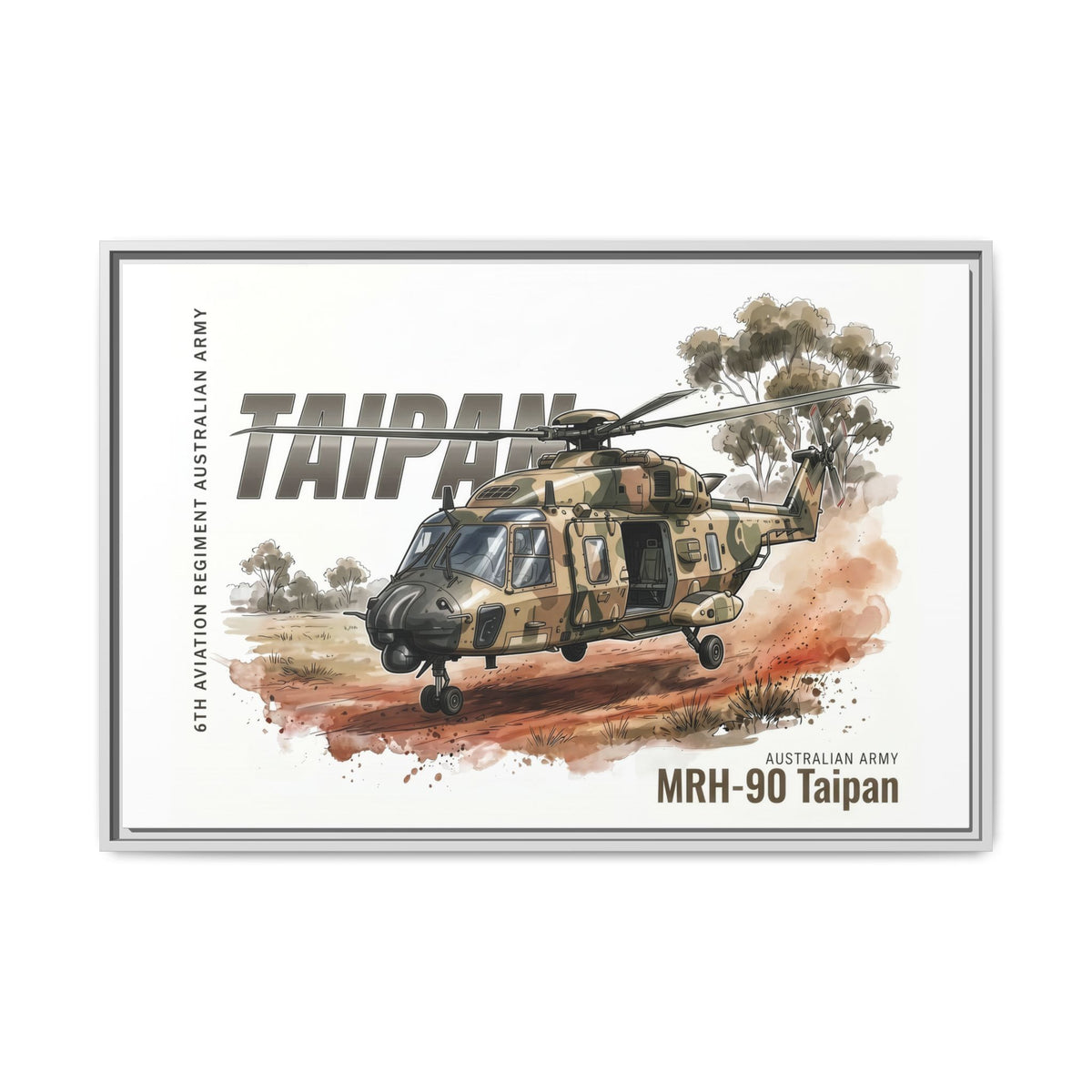 MRH-90 Taipan Helicopter Matte Canvas Framed Print — Australian Army Aviation Art