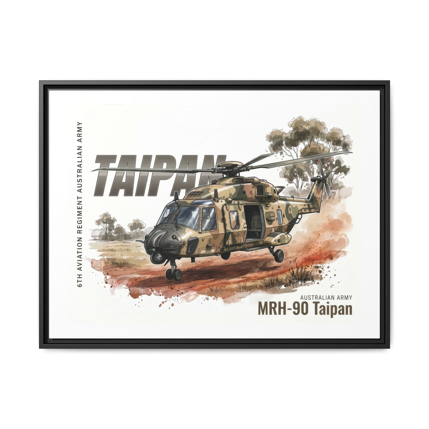 MRH-90 Taipan Helicopter Matte Canvas Framed Print — Australian Army Aviation Art
