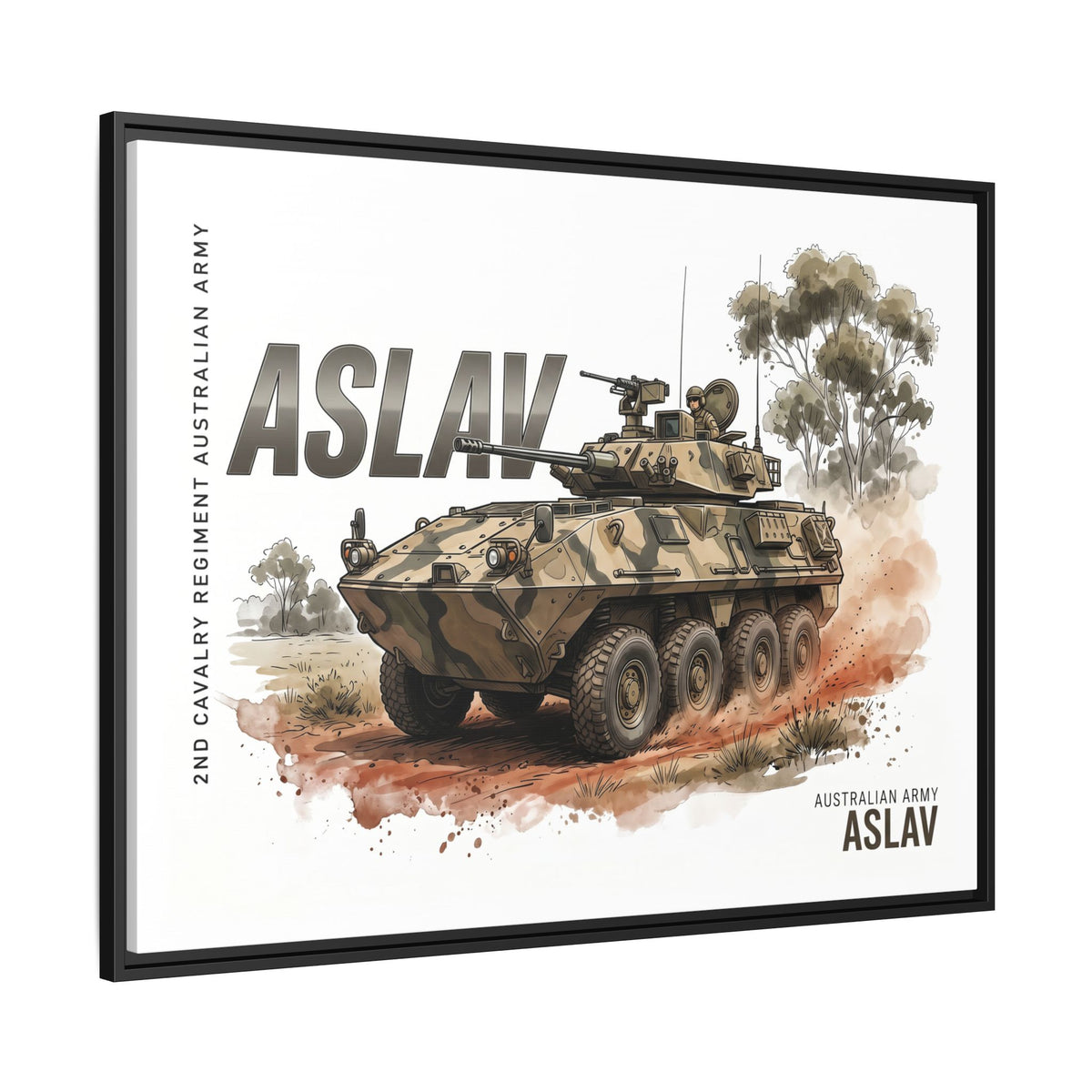 ASLAV Armored Vehicle Matte Canvas Framed Print — Australian Army Military Art