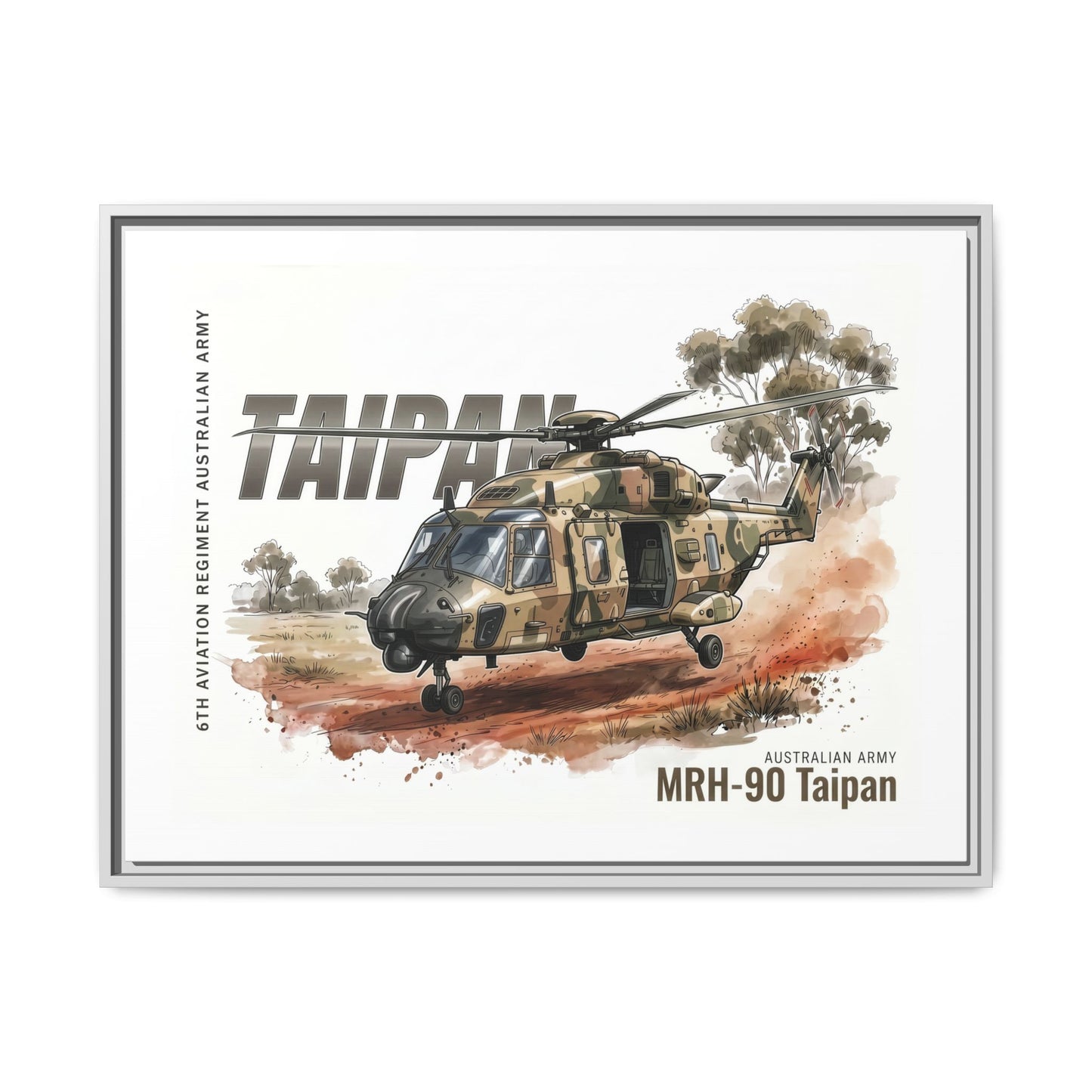 MRH-90 Taipan Helicopter Matte Canvas Framed Print — Australian Army Aviation Art