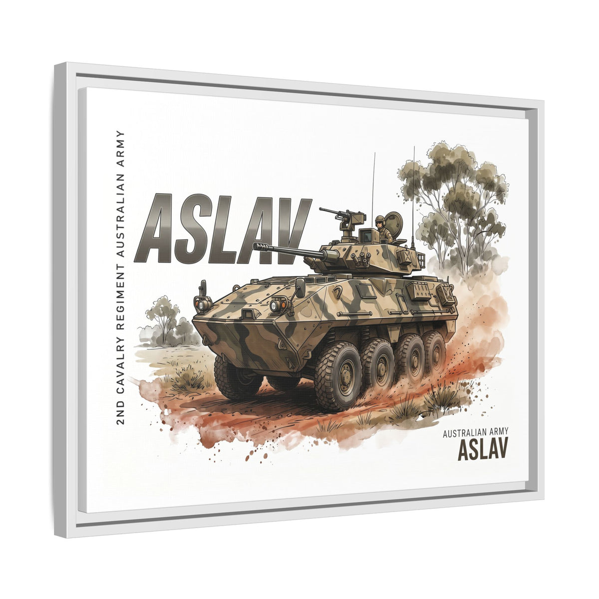 ASLAV Armored Vehicle Matte Canvas Framed Print — Australian Army Military Art