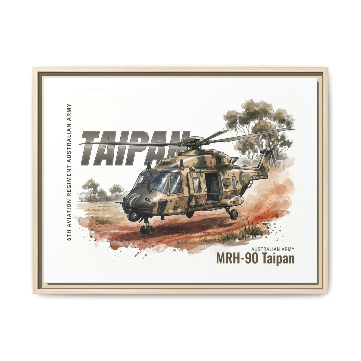 MRH-90 Taipan Helicopter Matte Canvas Framed Print — Australian Army Aviation Art