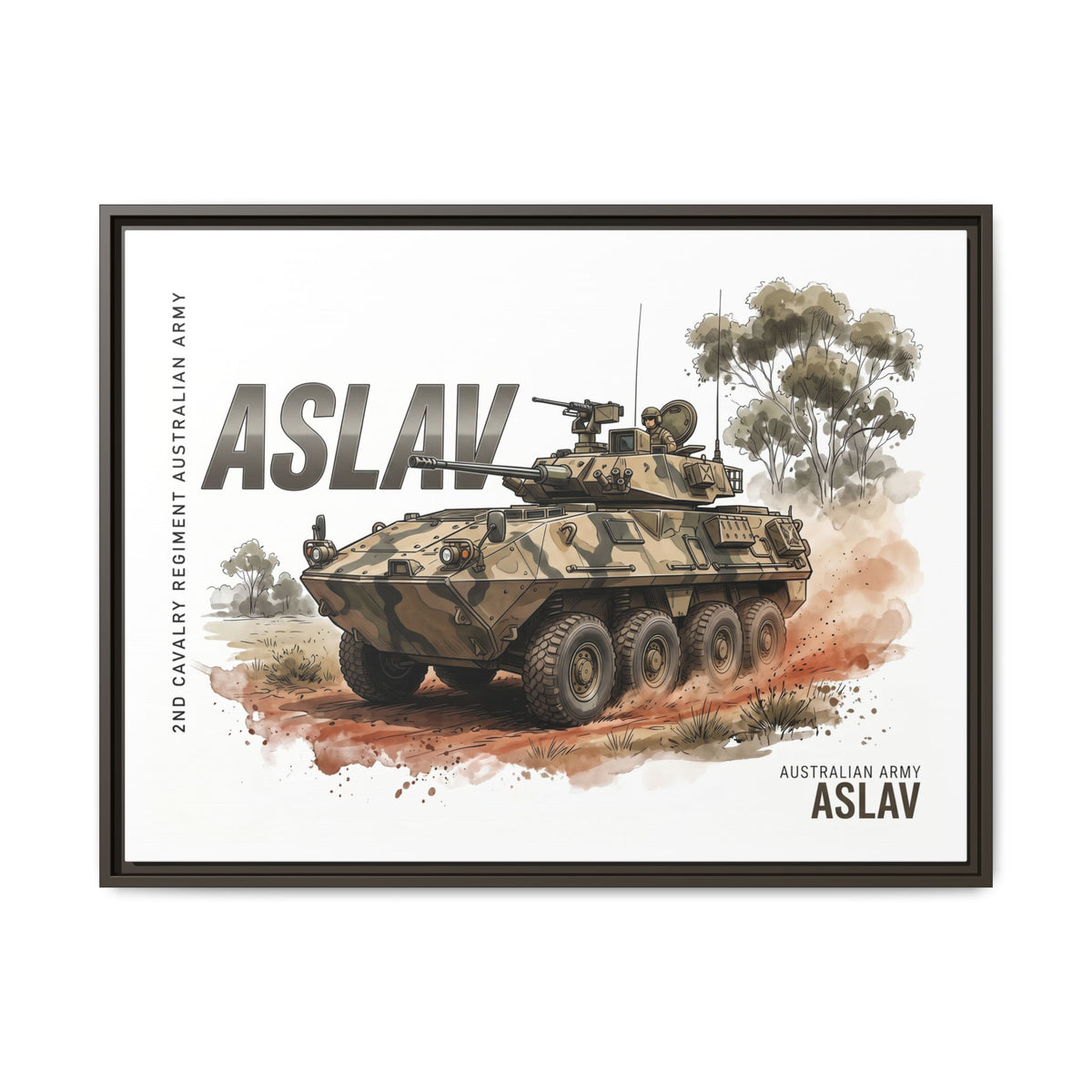 ASLAV Armored Vehicle Matte Canvas Framed Print — Australian Army Military Art