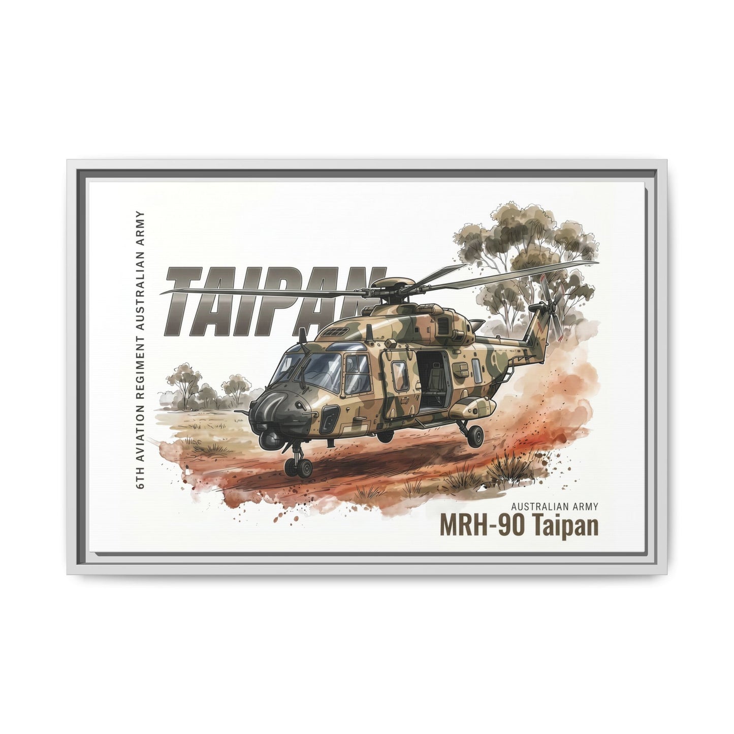 MRH-90 Taipan Helicopter Matte Canvas Framed Print — Australian Army Aviation Art