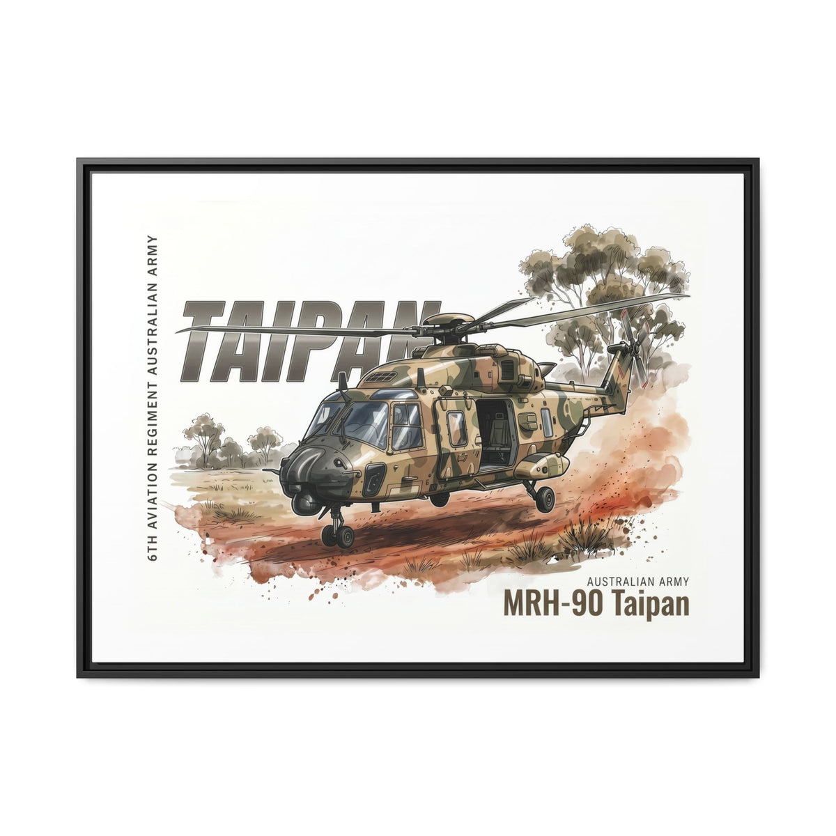 MRH-90 Taipan Helicopter Matte Canvas Framed Print — Australian Army Aviation Art
