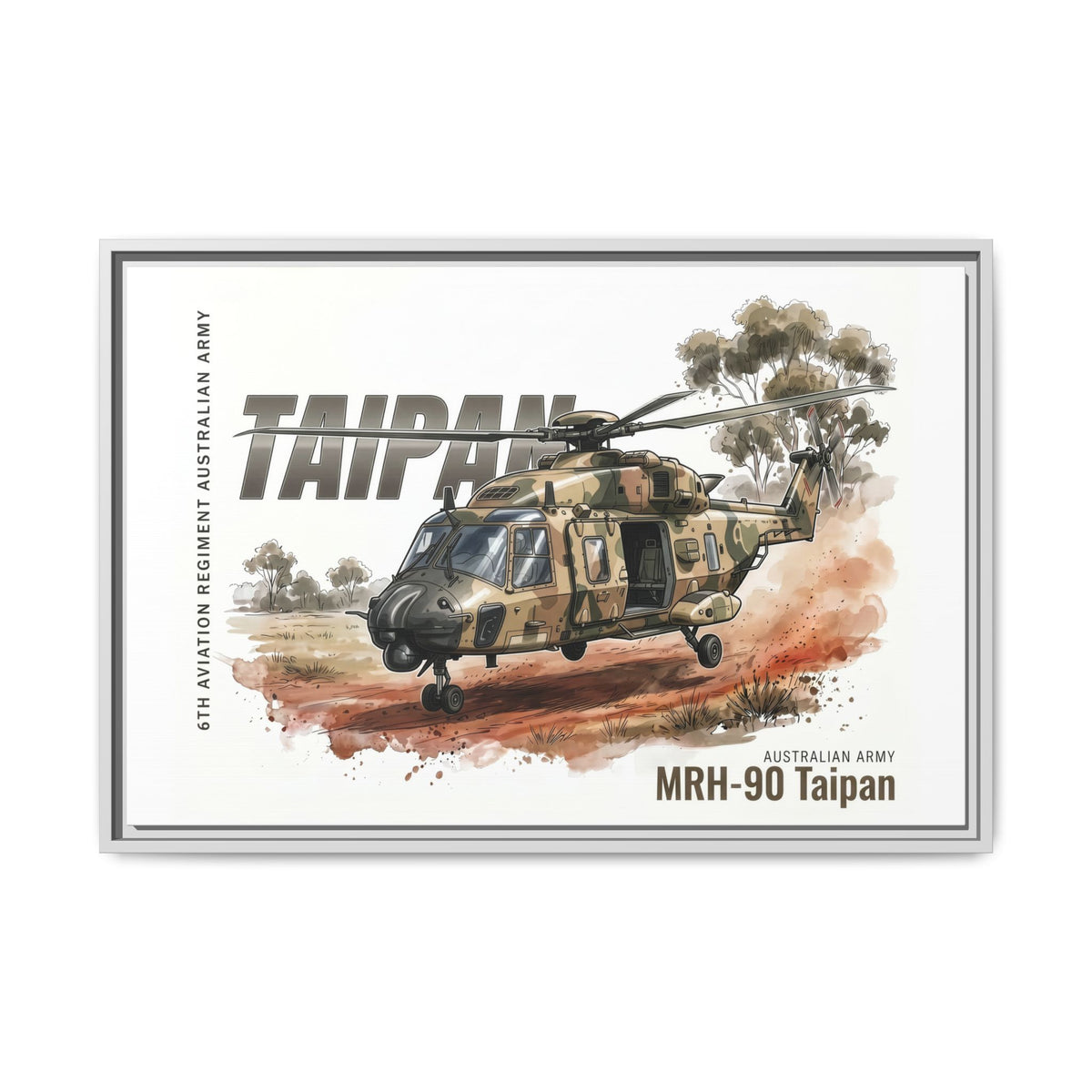 MRH-90 Taipan Helicopter Matte Canvas Framed Print — Australian Army Aviation Art