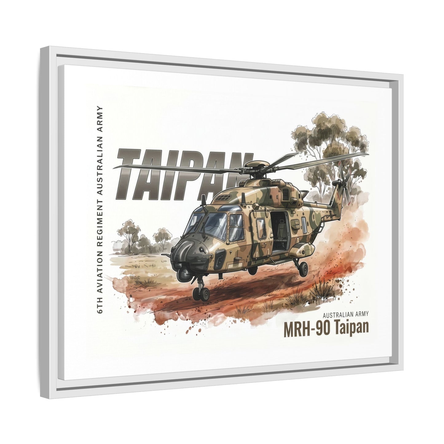 MRH-90 Taipan Helicopter Matte Canvas Framed Print — Australian Army Aviation Art