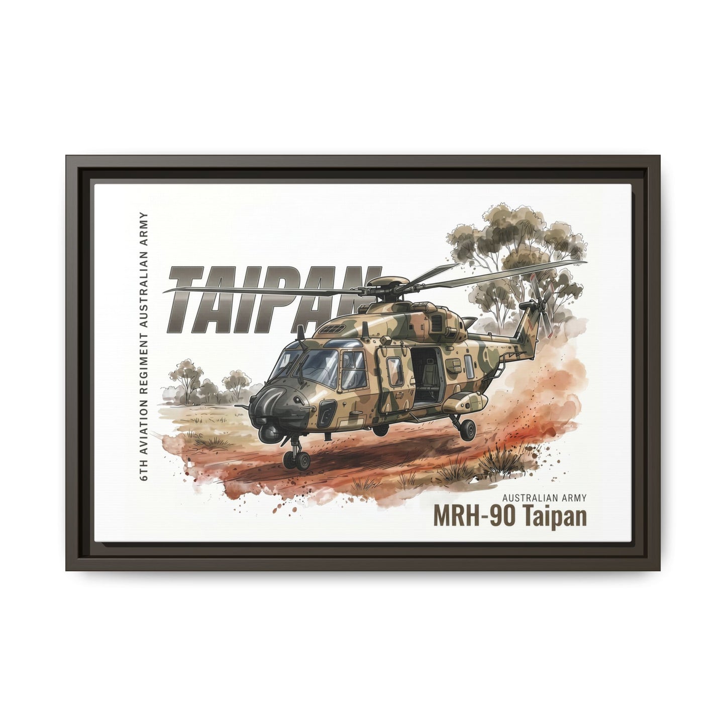 MRH-90 Taipan Helicopter Matte Canvas Framed Print — Australian Army Aviation Art