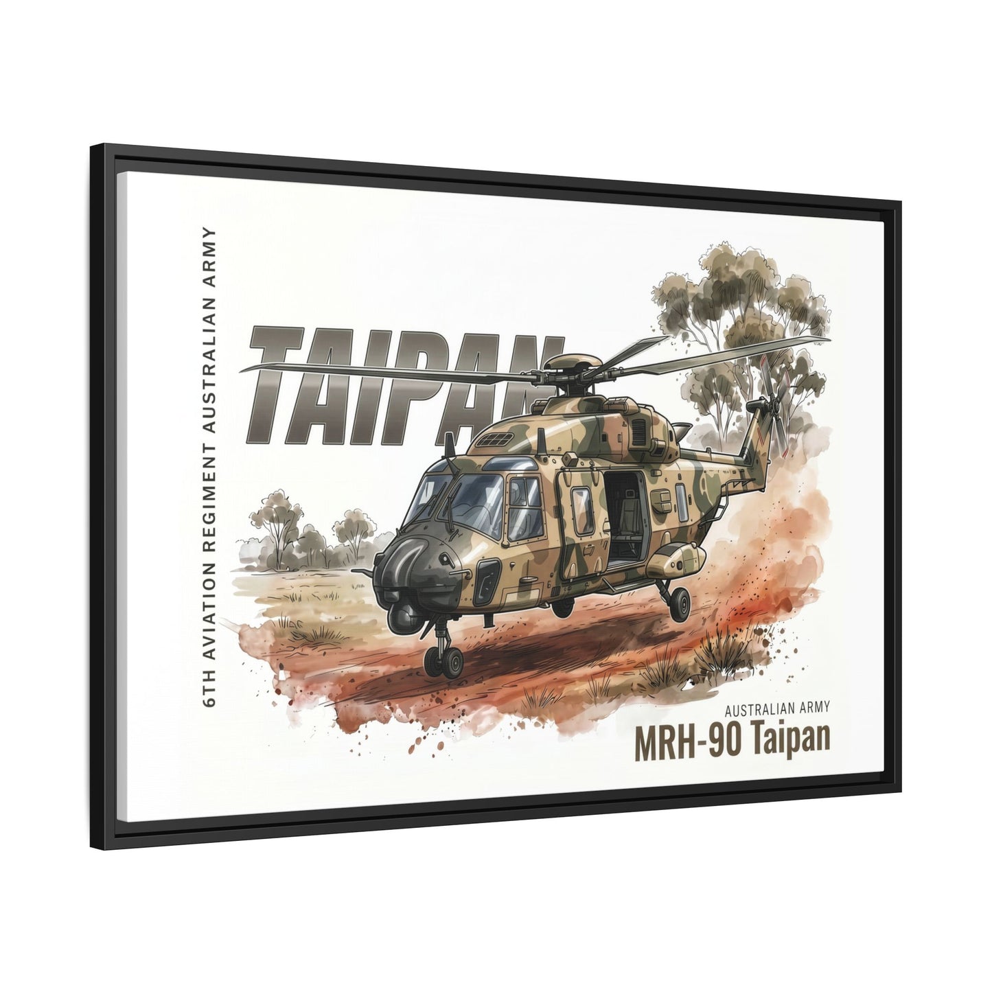 MRH-90 Taipan Helicopter Matte Canvas Framed Print — Australian Army Aviation Art
