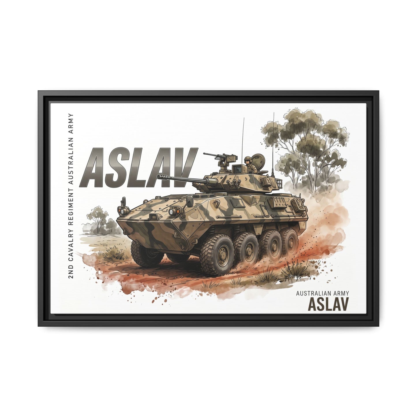 ASLAV Armored Vehicle Matte Canvas Framed Print — Australian Army Military Art