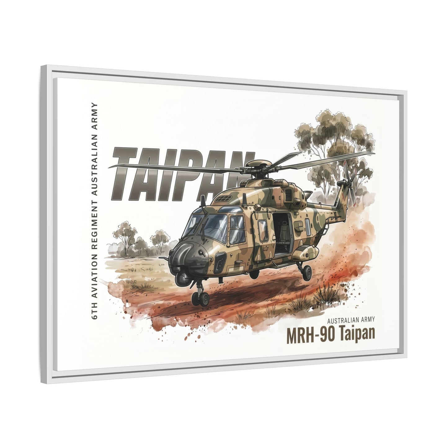 MRH-90 Taipan Helicopter Matte Canvas Framed Print — Australian Army Aviation Art