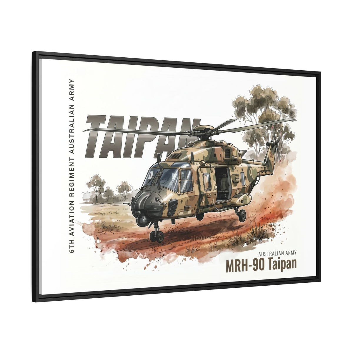 MRH-90 Taipan Helicopter Matte Canvas Framed Print — Australian Army Aviation Art