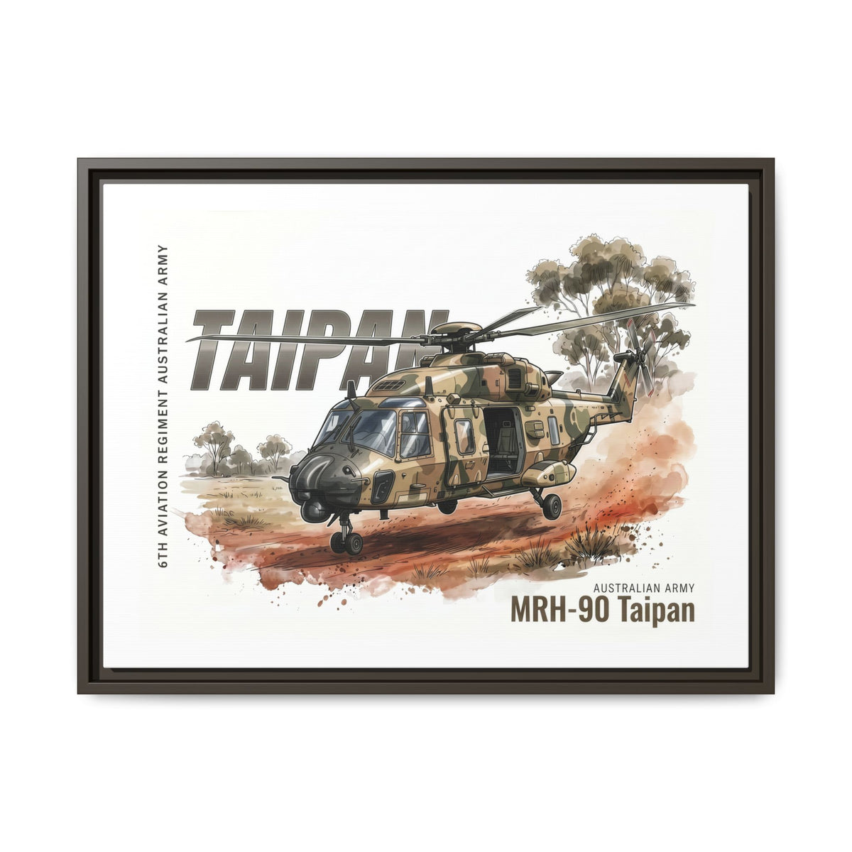 MRH-90 Taipan Helicopter Matte Canvas Framed Print — Australian Army Aviation Art