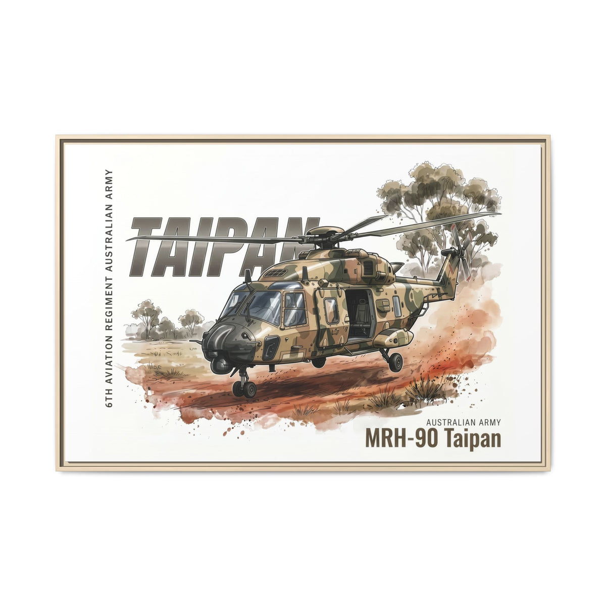 MRH-90 Taipan Helicopter Matte Canvas Framed Print — Australian Army Aviation Art