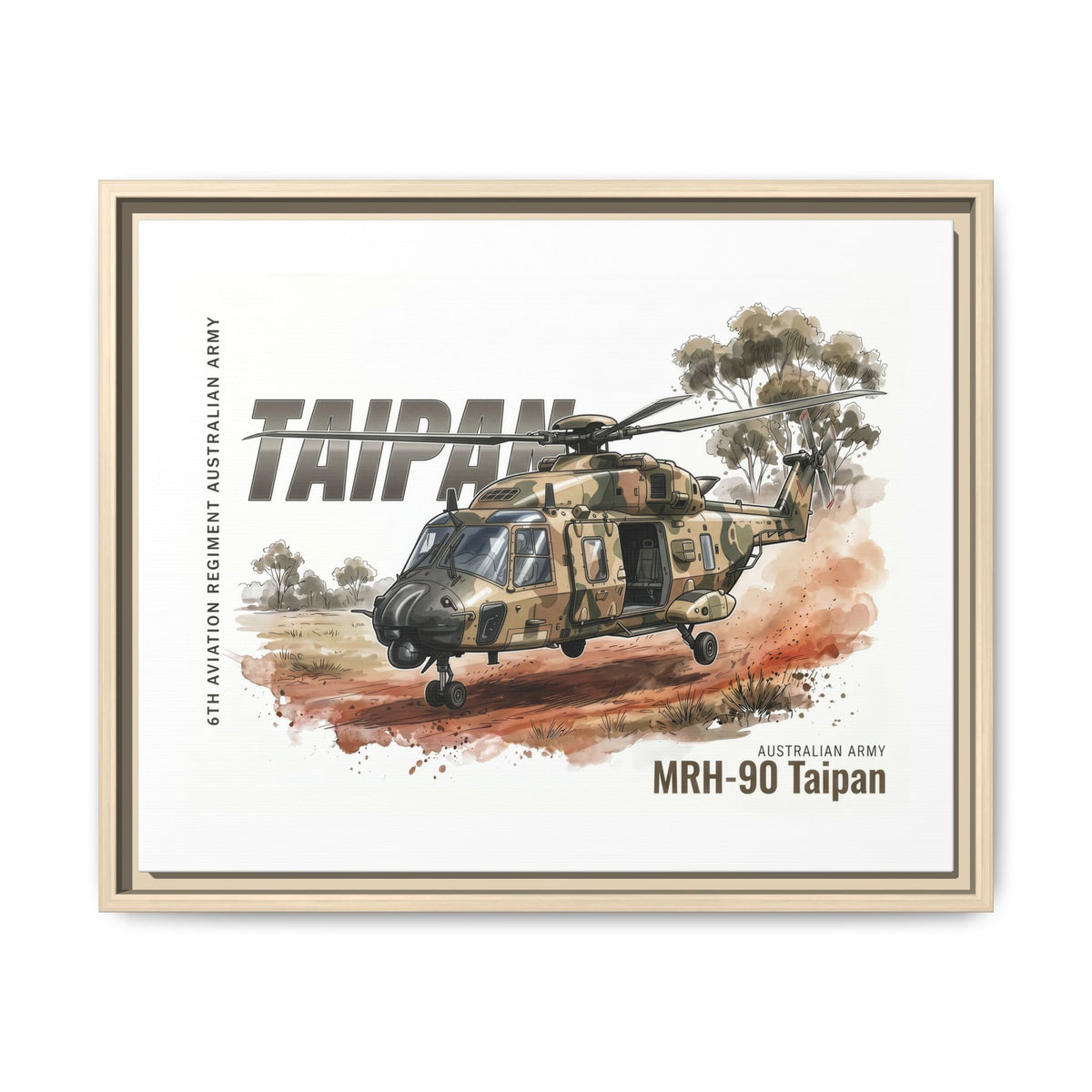 MRH-90 Taipan Helicopter Matte Canvas Framed Print — Australian Army Aviation Art