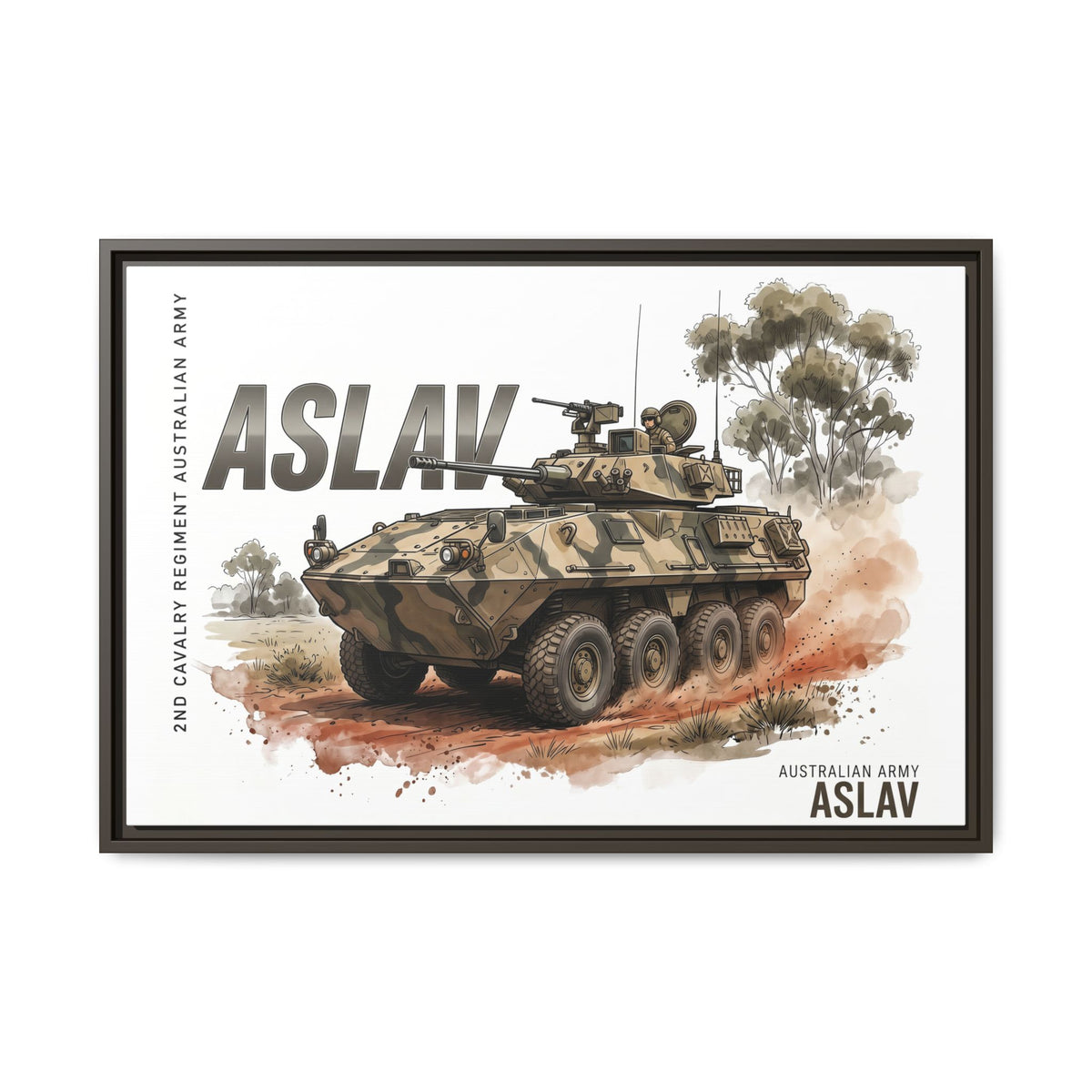 ASLAV Armored Vehicle Matte Canvas Framed Print — Australian Army Military Art
